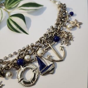 Nautical Charm Necklace with Gold and Blue Accents